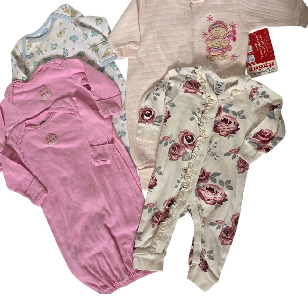 Baby Girl Sleepwear Bundle Snugabye Modern‎ Moments Floral Romper Gowns 5pc 0-6M